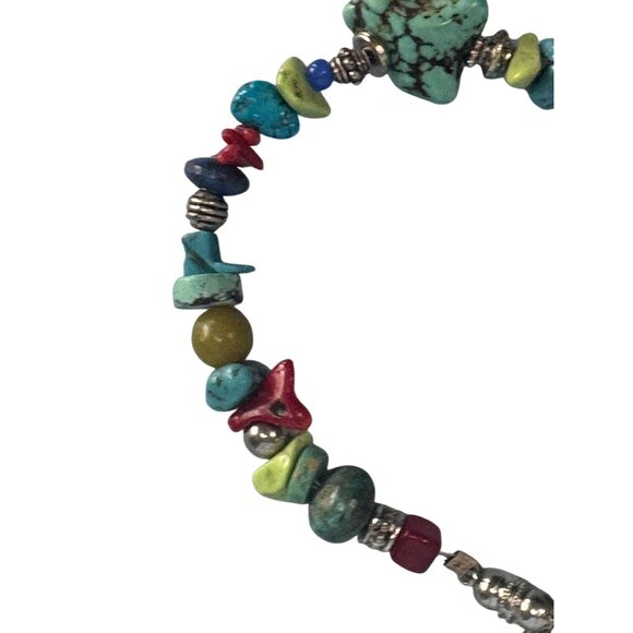 Bohemian Bracelet Mixed Colorful Stones Turquoise Grace Charm Silver Accents 8" - Picture 5 of 7